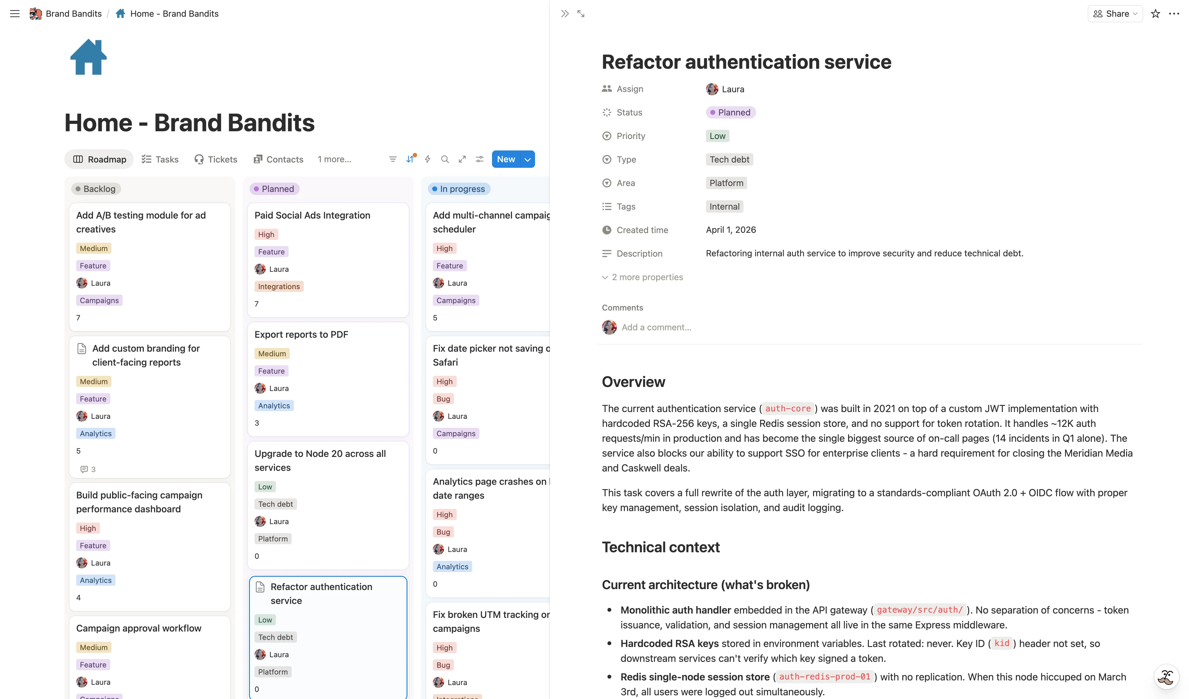 Your roadmap in Notion - one click to share but exposing internal data